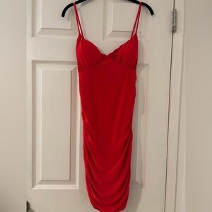 Red mini bodycon dress with ruched detail